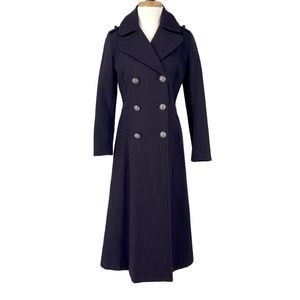 DKNY Double Breasted Long Military Double Breasted Coat Navy Blue XS Wool Blend
